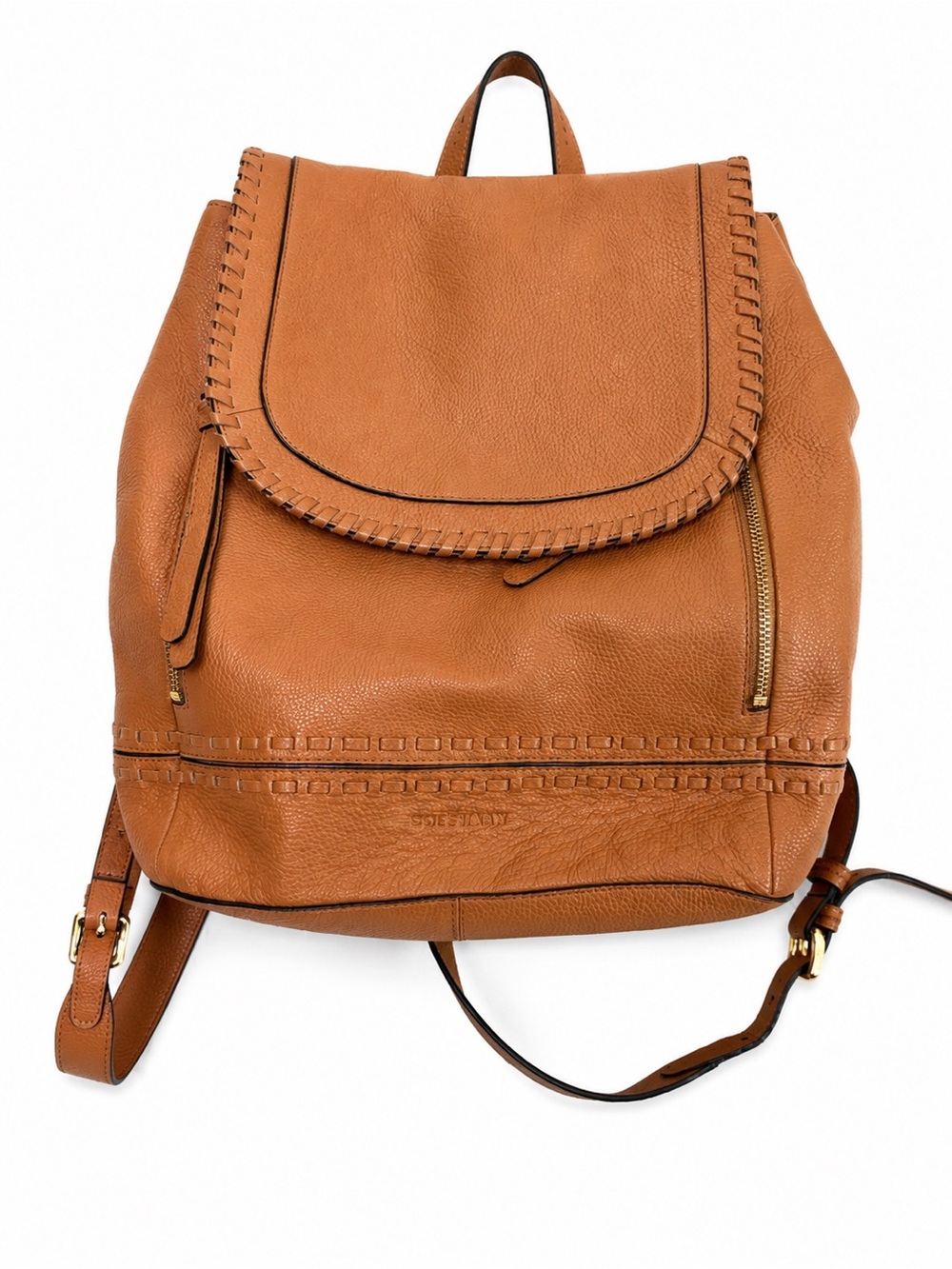 Cole Haan Tan Leather Backpack Whipstitch Gold Hardware